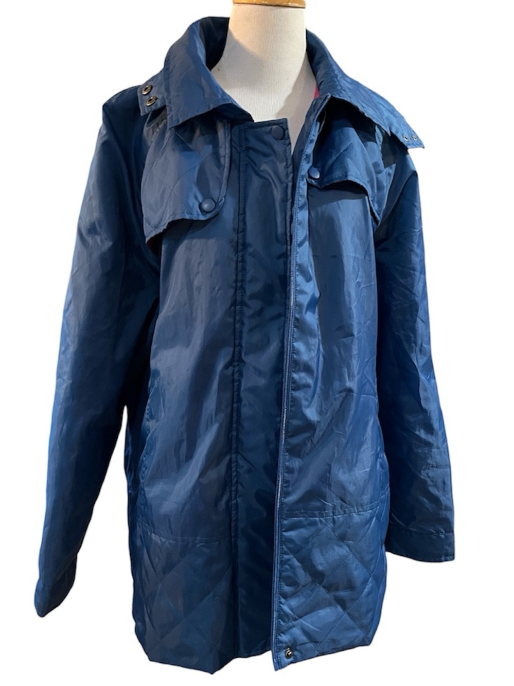 TOTES WATER RESISTANT HOODED STORM JACKET HOT PINK FLEECE LINED BLUE SIZE LARGE
